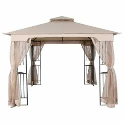 HIO 10 Ft. X 10 Ft. Soft Top Outdoor Patio Gazebo With Netting And Shelves