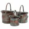 Benzara, Woodland Imprts, The Urban Port Green Tinged Metal Bucket Planter With Handles, 3-Piece Set