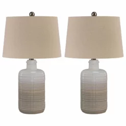 Ashley Furniture Industries Marnina Taupe 24" Ceramic Table Lamp Set Of 2