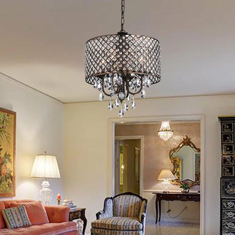 Edvivi Lighting Marya 4-Light Antique Copper Round Beaded Drum Chandelier Hanging Crystals Glam 2 Edvivi Lighting Marya 4-Light Antique Copper Round Beaded Drum Chandelier Hanging Crystals Glam - Image 2