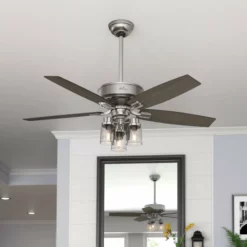 Hunter Fan Company Bennett Brushed Nickel Ceiling Fan With Light And Remote, 52" -Ceiling Lighting Shop 59716ec10f8fd45e 7744 w800 h800 b0 p0