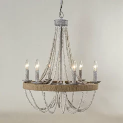 FLINT GARDEN INC 23.6 In Farmhouse 6-Light Wooden Beaded Candle Chandelier -Ceiling Lighting Shop 59b13acf0278edbc 2589 w800 h800 b0 p0