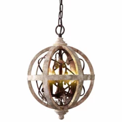 HOMARY Retro Rustic Weathered Wooden Globe Metal Orb Crystal 3-Light/5-Light Chandelier