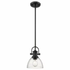 Golden Lighting Hines Mini Pendant, Black, Seeded Glass