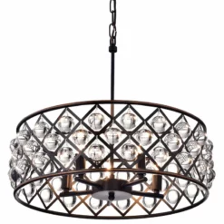 Edvivi Lighting Azha 5-Light Oil Rubbed Bronze Drum Pendant Chandelier With Crystal Spheres Glam