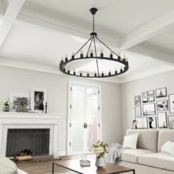 Aiwen 24-Light Candle Wagon Wheel Chandelier Farmhouse Black Pendant Lights, Black -Ceiling Lighting Shop 5dd15337017fb017 0307 w800 h800 b0 p0