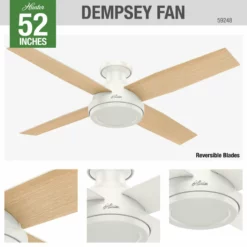 Hunter Fan Company 52" Dempsey Low Profile Ceiling Fan + Remote, Fresh White -Ceiling Lighting Shop 5e6142570f8fec43 9876 w800 h800 b0 p0