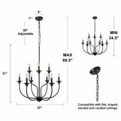 LALUZ 9-Light 2-Tier Modern Farmhouse Matte Black Large Candle Chandeliers -Ceiling Lighting Shop 5f7137a403188df2 7777 w800 h800 b1 p0