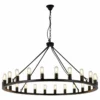 Aiwen 24-Light Candle Wagon Wheel Chandelier Farmhouse Black Pendant Lights, Black
