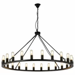 Aiwen 24-Light Candle Wagon Wheel Chandelier Farmhouse Black Pendant Lights, Black
