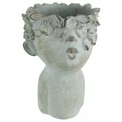 Distinctive Designs Pucker Up Kissing Face Weathered Finish Concrete Head Planter 10 Inches High