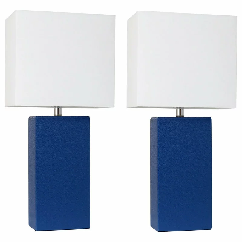 Elegant Designs Set Of 2 Modern Leather Table Lamps, White Fabric Shades, Blue 1 Elegant Designs Set Of 2 Modern Leather Table Lamps, White Fabric Shades, Blue
