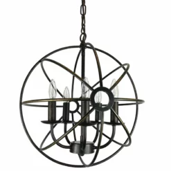 Edvivi Lighting Dover 5-Light Antique Bronze Vintage Globe Cage Chandelier, 16" Farmhouse