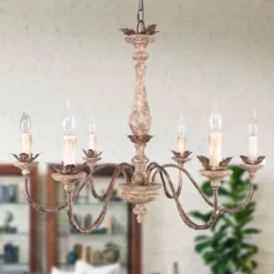 Oaks Aura French Traditional Elegant Wood And Iron Chandelier, 6-Light