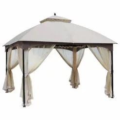 HIO 10 Ft. X 12 Ft. Beige Soft Top Steel/Metal Outdoor Patio Gazebo