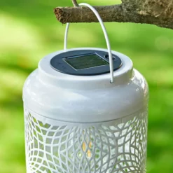 Glitzhome 8.75"H White Metal Cutout Solar Powered Lantern -Ceiling Lighting Shop 6751987402246243 3457 w800 h800 b0 p0