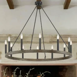 Vanity Art LLC Farmhouse Wagon Wheel 12-Light Chandelier, California Walnut/Classic Blac -Ceiling Lighting Shop 697195ed018a613e 9986 w800 h800 b0 p0