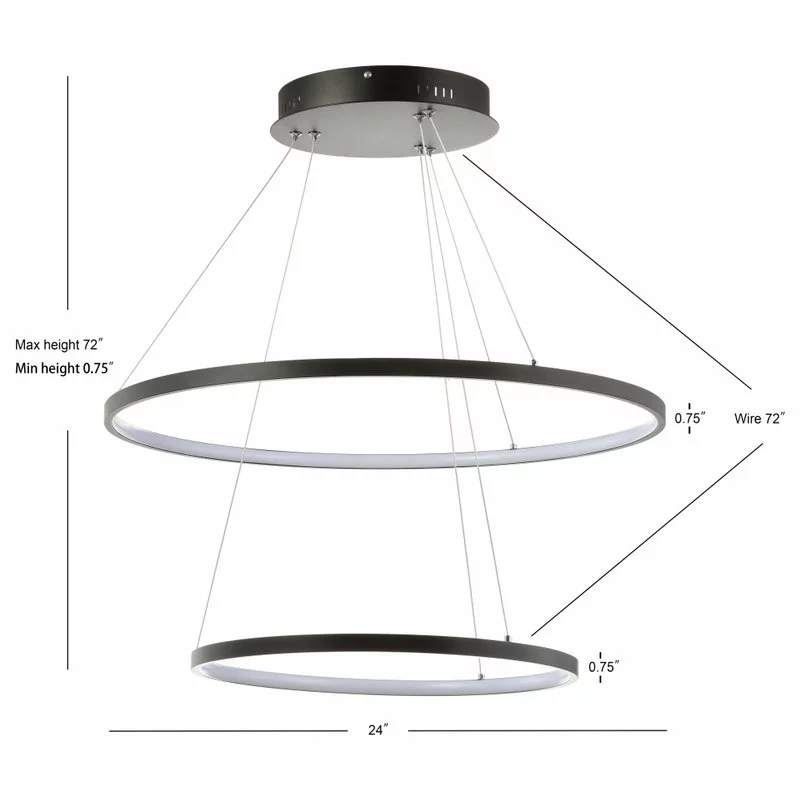 JONATHAN Y Circulo Metal Round Modern LED Pendant, Matte Black, Width: 24" 10 JONATHAN Y Circulo Metal Round Modern LED Pendant, Matte Black, Width: 24" - Image 10