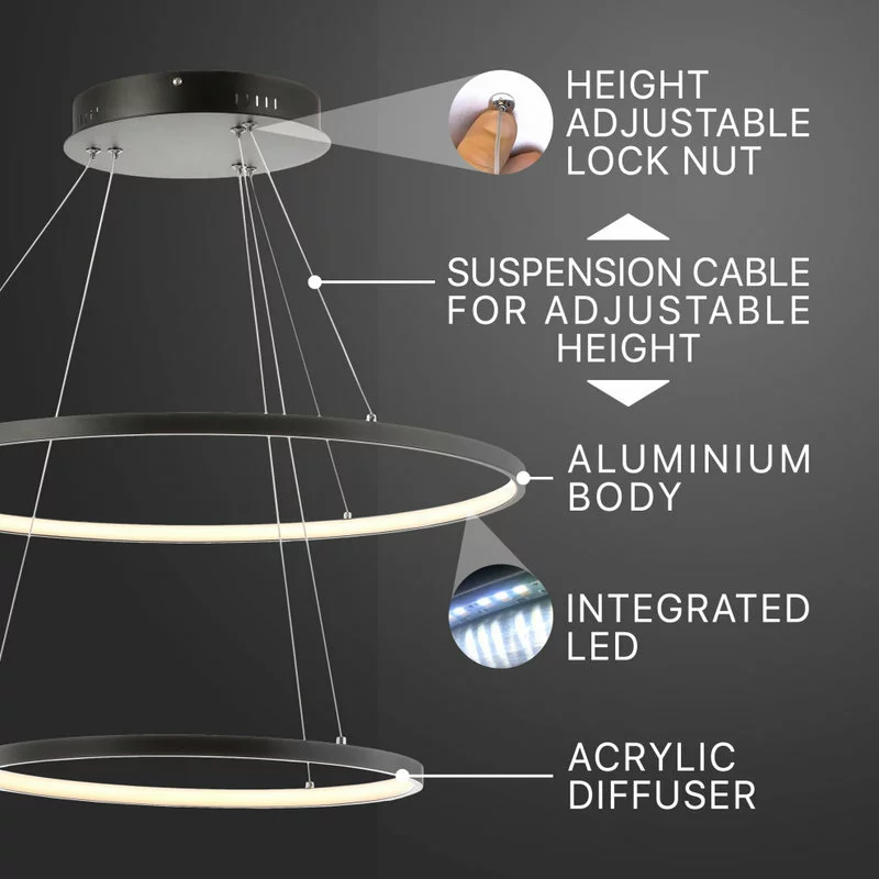 JONATHAN Y Circulo Metal Round Modern LED Pendant, Matte Black, Width: 24" 9 JONATHAN Y Circulo Metal Round Modern LED Pendant, Matte Black, Width: 24" - Image 9