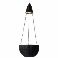Glitzhome 30"H Solar Lighted Plastic Hanging Planter, Black