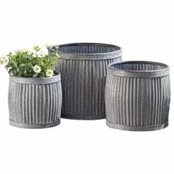 Whole House Worlds Belly Bucket Planters, Set Of 3, Galvanized Metal , 17 - 12" Diameter
