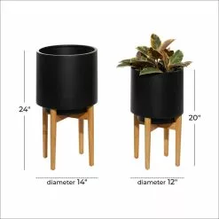 CosmoLiving By Cosmopolitan Metal Planters, 20", 16"H, 2-Piece Set, Black, 13.85"lx13.85"wx24.15"h -Ceiling Lighting Shop 6db1ee44005232da 2071 w800 h800 b0 p0