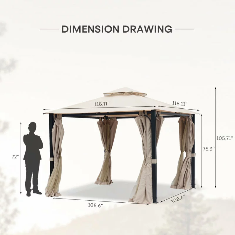 Moprem Home Garden Gazebo Polyester Fabric 10' X 10' Patio Double Roof Vented Gazebo 5 Moprem Home Garden Gazebo Polyester Fabric 10' X 10' Patio Double Roof Vented Gazebo - Image 5