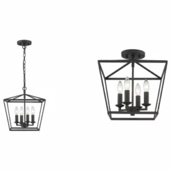 Lighting Favorites 4 Light Semi-flush Convertible To Pendant Forged Black Lantern