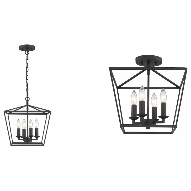 Lighting Favorites 4 Light Semi-flush Convertible To Pendant Forged Black Lantern 1 Lighting Favorites 4 Light Semi-flush Convertible To Pendant Forged Black Lantern
