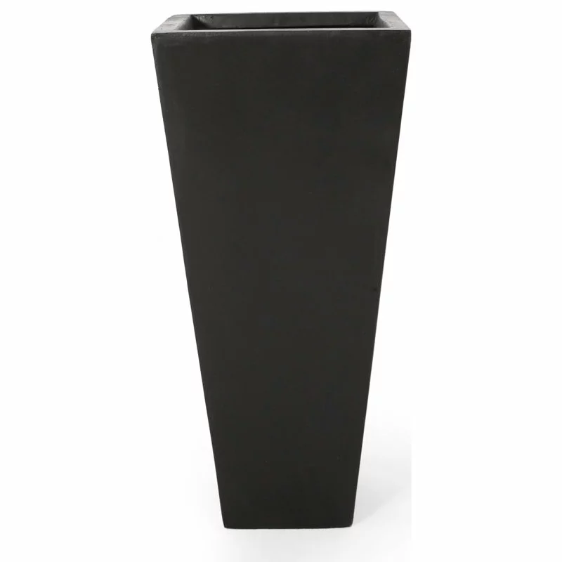 GDFStudio Ephraim Outdoor Cast Stone Planter, Matte Black, Medium 3 GDFStudio Ephraim Outdoor Cast Stone Planter, Matte Black, Medium - Image 3