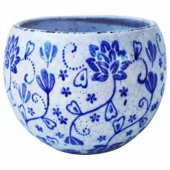 U.S. Sourcing Inc./Goodman And Wife Old World Hand-Pressed Blue And White Floral Pattern Ceramic Round Garden Pot, F