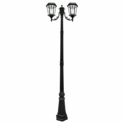 Gama Sonic Victorian Solar Lamp Post, Double Lamp, GS-Solar LED Bulb, Black Finish