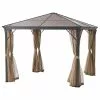 GDFStudio GDF Studio Bali Outdoor 10'x10' Aluminum Framed Gazebo With Curtains, Brown/Blac