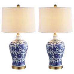 JONATHAN Y Jennifer 25.75" Ceramic Led Table Lamp, Blue And White, Set Of 2