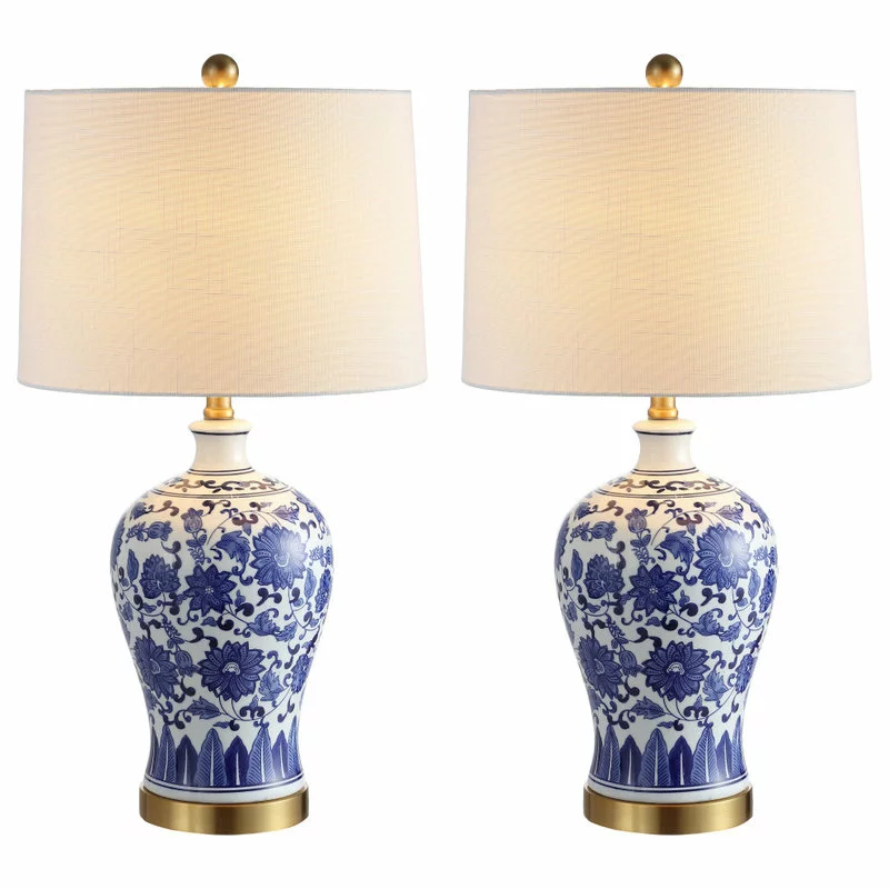 JONATHAN Y Jennifer 25.75" Ceramic Led Table Lamp, Blue And White, Set Of 2 1 JONATHAN Y Jennifer 25.75" Ceramic Led Table Lamp, Blue And White, Set Of 2