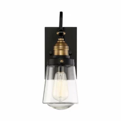 Savoy House Macauley 1-Light Outdoor Wall Light, Vintage Black With Warm Brass