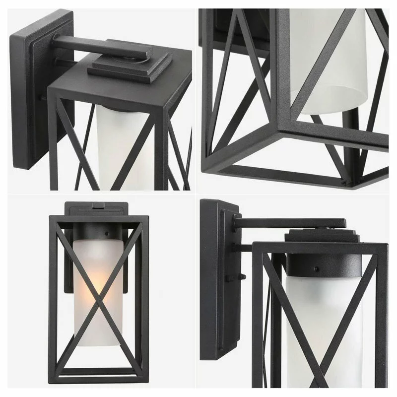 LALUZ Farmhouse Black Lantern Outdoor Wall Lighting Sconces With Glass Shade 8 LALUZ Farmhouse Black Lantern Outdoor Wall Lighting Sconces With Glass Shade - Image 8