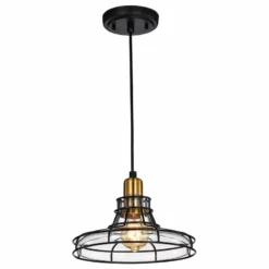 Edvivi Lighting Locke 1-Light Black And Antique Gold Pendant With Clear Glass Shade