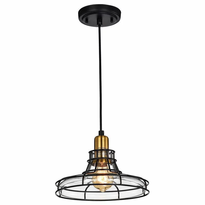 Edvivi Lighting Locke 1-Light Black And Antique Gold Pendant With Clear Glass Shade 1 Edvivi Lighting Locke 1-Light Black And Antique Gold Pendant With Clear Glass Shade