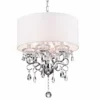 Edvivi Lighting 6-Light White Fabric Round Drum Chrome Finish Crystal Chandelier