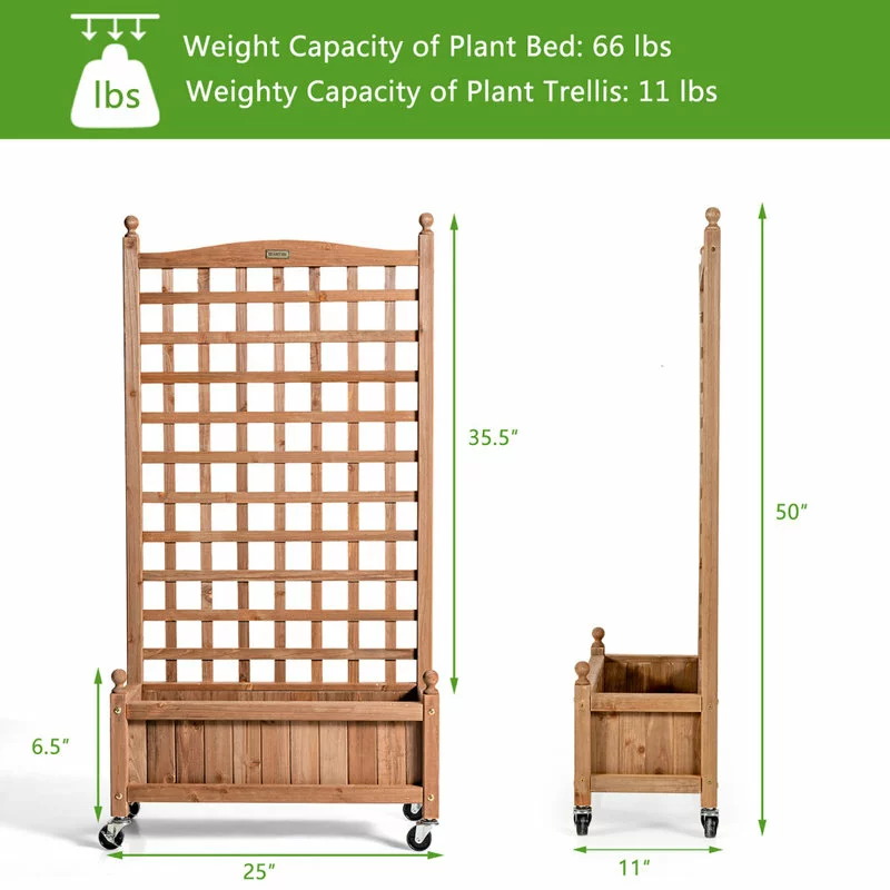 Costway 50in Wood Planter Box W/Trellis Mobile Raised Bed For Climbing Plant 5 Costway 50in Wood Planter Box W/Trellis Mobile Raised Bed For Climbing Plant - Image 5