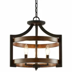 Kira Home Woodrow 15" Farmhouse Semi Flush Convertible Pendant Light, Wood Style