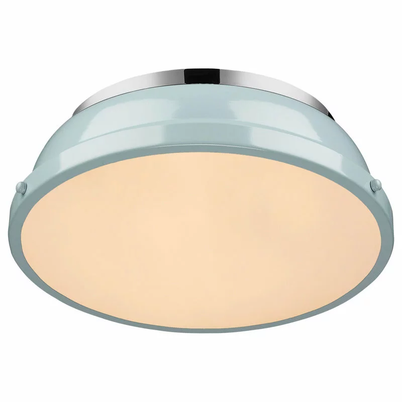 Golden Lighting Duncan 14" Flush Mount, Chrome With Seafoam Shade 3 Golden Lighting Duncan 14" Flush Mount, Chrome With Seafoam Shade - Image 3