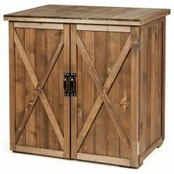 Gymax Storage Cabinet With Double Doors Solid Fir Wood Tool Shed Garden
