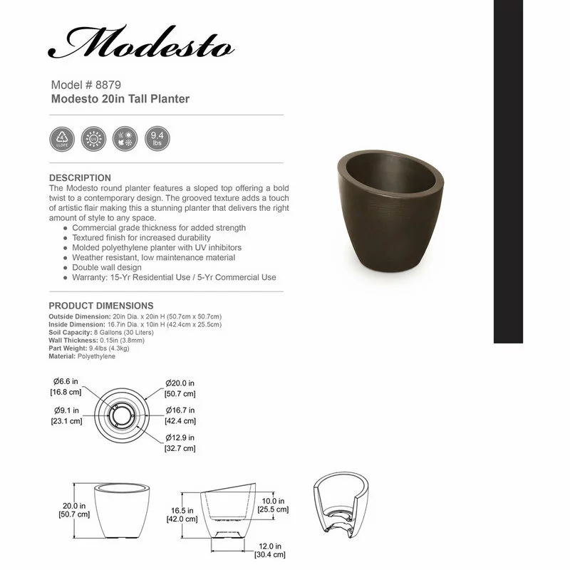 Mayne - Outdoor Products Of Distinction Mayne Modesto 20" Outdoor Planters, Black 3 Mayne - Outdoor Products Of Distinction Mayne Modesto 20" Outdoor Planters, Black - Image 3