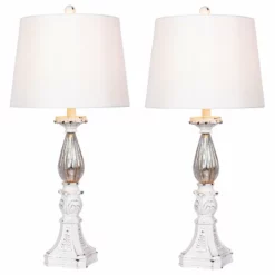 Fangio Lighting Antique White Resin & Mercury, Glass Table Lamps, 30"