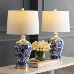 JONATHAN Y Jennifer 25.75" Ceramic Led Table Lamp, Blue And White, Set Of 2 10 JONATHAN Y Jennifer 25.75" Ceramic Led Table Lamp, Blue And White, Set Of 2 -Ceiling Lighting Shop 7b117843038940b1 8976 w800 h800 b0 p0