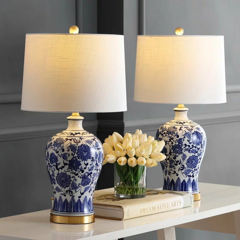 JONATHAN Y Jennifer 25.75" Ceramic Led Table Lamp, Blue And White, Set Of 2 3 JONATHAN Y Jennifer 25.75" Ceramic Led Table Lamp, Blue And White, Set Of 2 - Image 3