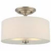 Kira Home Addison 13" Ceiling Light, Off-White Fabric Drum Shade, Brushed Nickel
