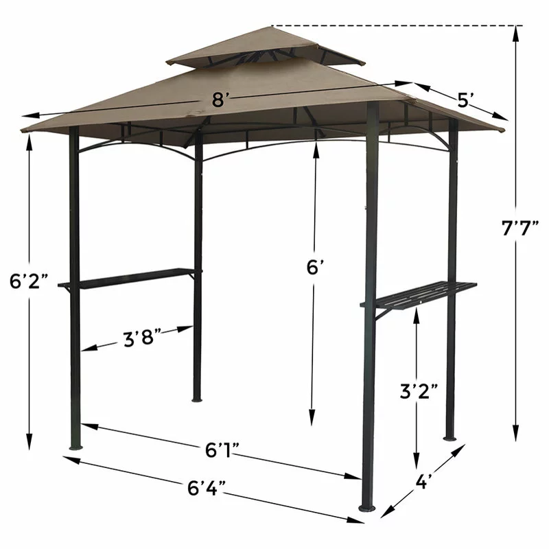 HIO 8 Ft. X 5 Ft. 2-Tier Steel Grill Gazebo With Shelves, Brown 4 HIO 8 Ft. X 5 Ft. 2-Tier Steel Grill Gazebo With Shelves, Brown - Image 4